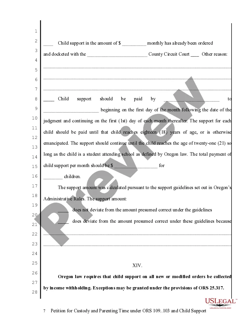 Get Petition for Custody, Parenting Time and Child Support Preview Petition for Custody, Parenting Time and Child Support