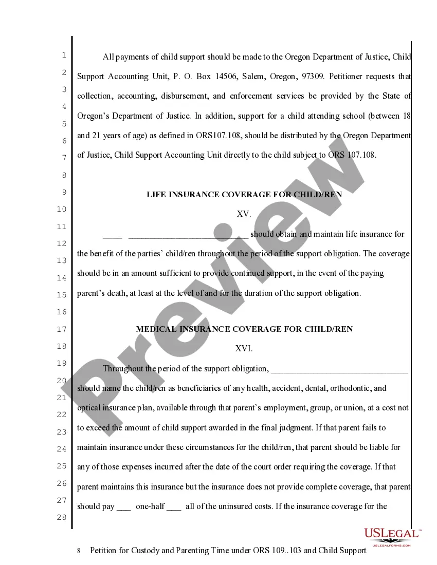 Get Petition for Custody, Parenting Time and Child Support Preview Petition for Custody, Parenting Time and Child Support