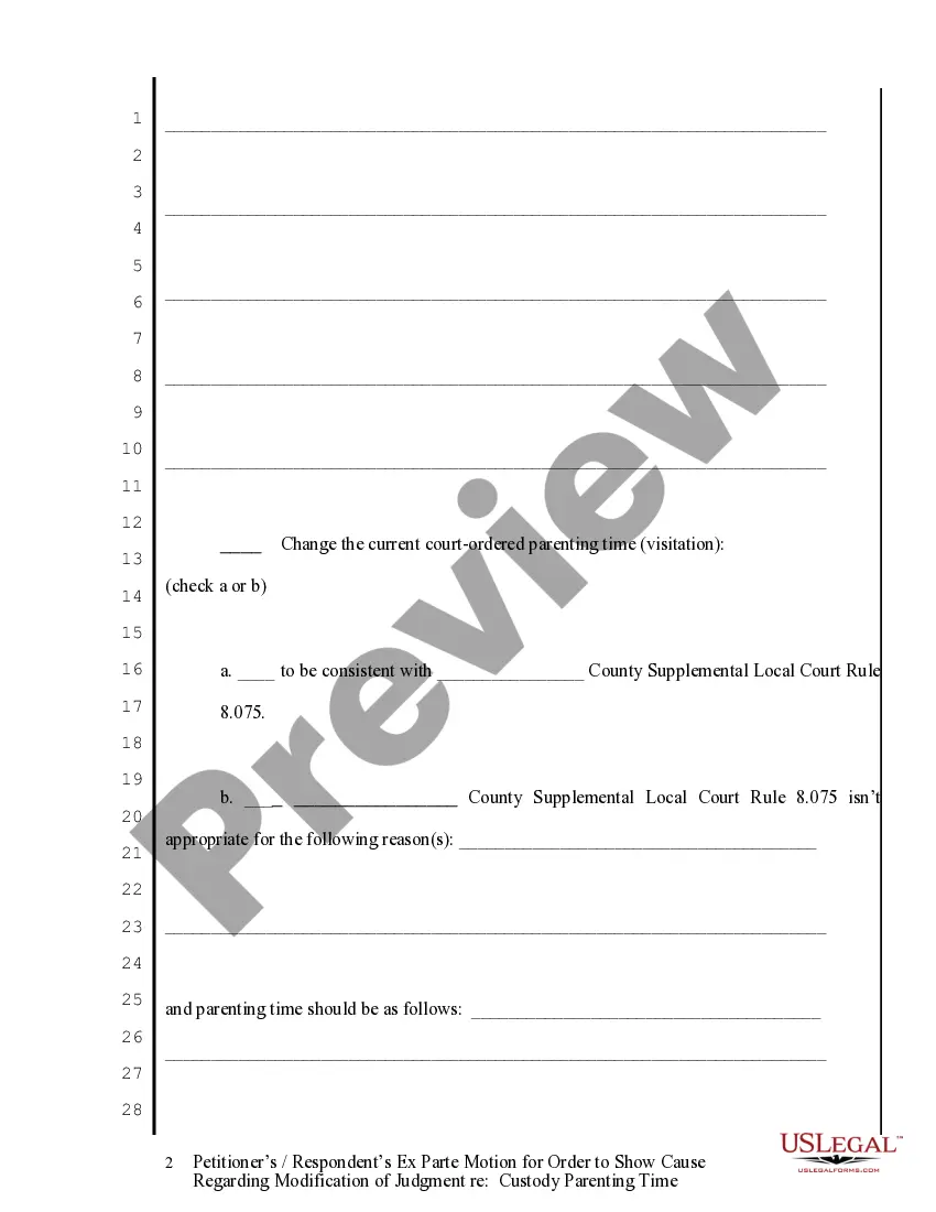 Get Petitioner's or Respondent's Ex Parte Motion for Order to Show Cause Preview Petitioner's or Respondent's Ex Parte Motion for Order to Show Cause