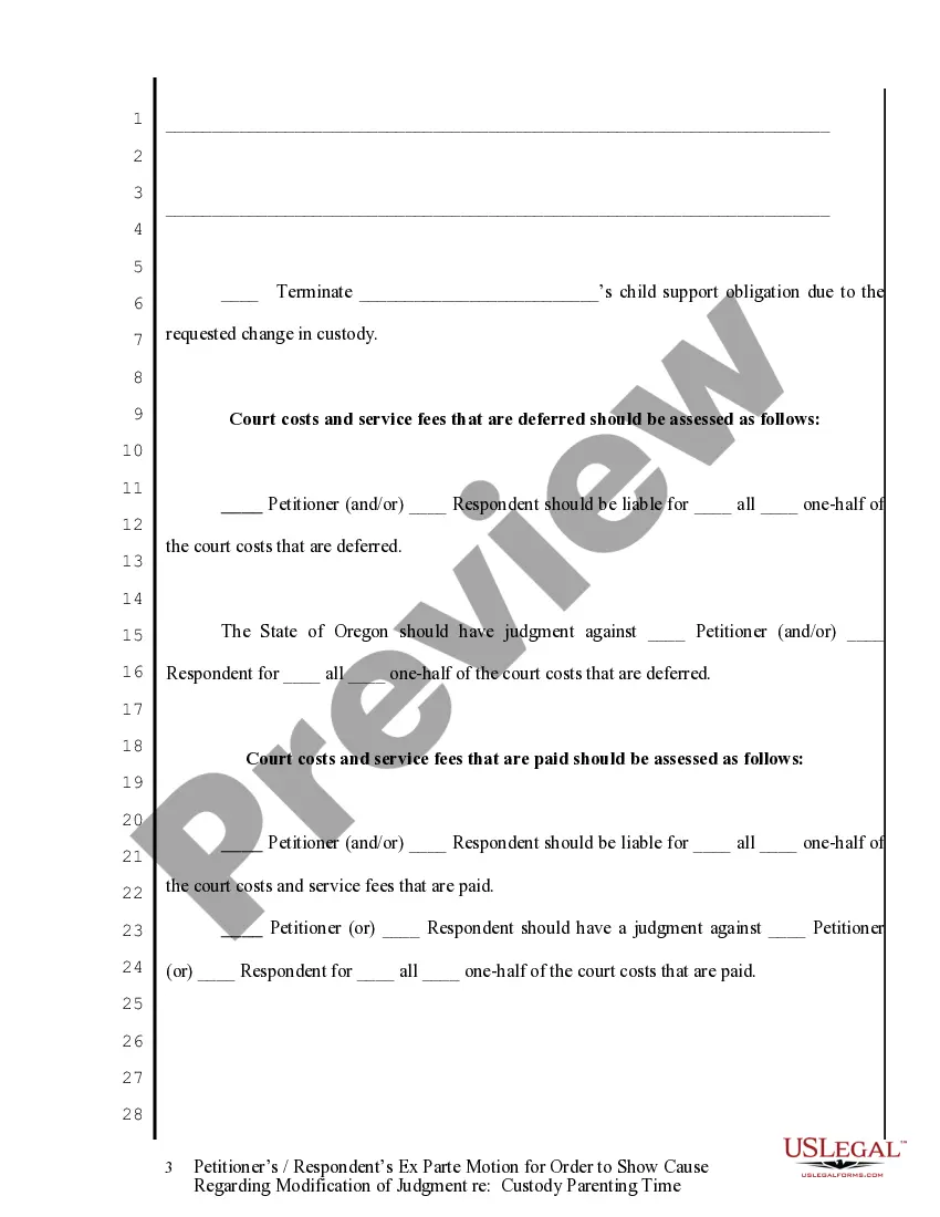 Get Petitioner's or Respondent's Ex Parte Motion for Order to Show Cause Preview Petitioner's or Respondent's Ex Parte Motion for Order to Show Cause
