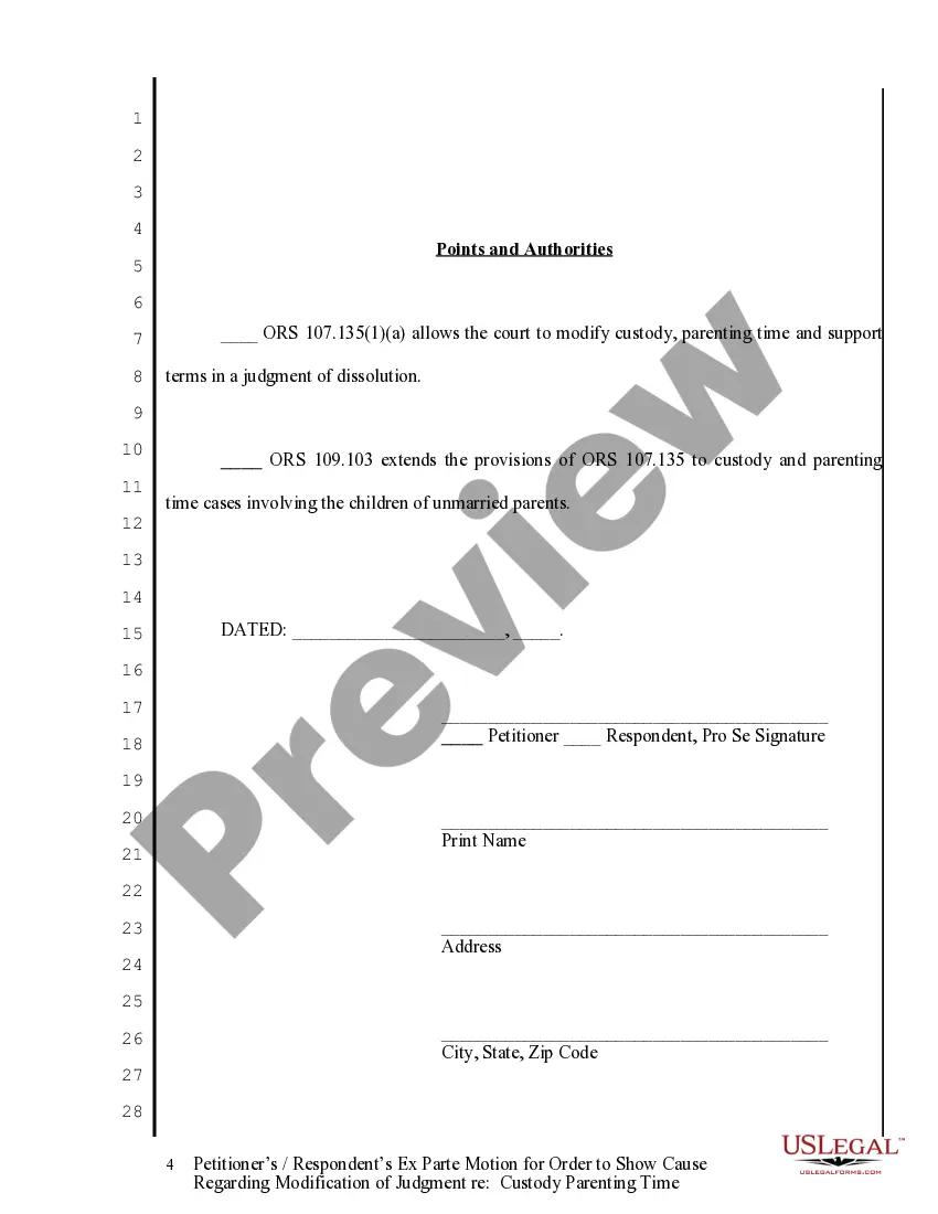 Get Petitioner's or Respondent's Ex Parte Motion for Order to Show Cause Preview Petitioner's or Respondent's Ex Parte Motion for Order to Show Cause