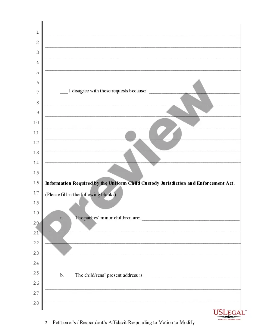 Preview Petitioner's Respondent's Affidavit Responding to Motion to Modify