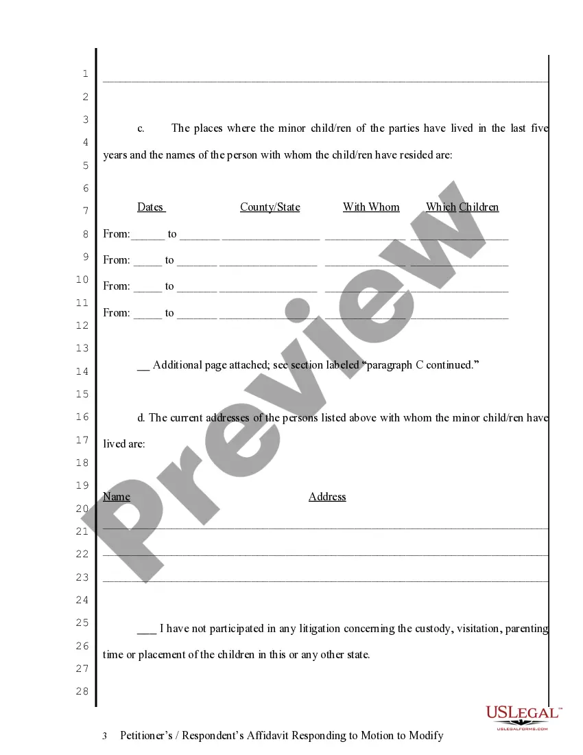Preview Petitioner's Respondent's Affidavit Responding to Motion to Modify