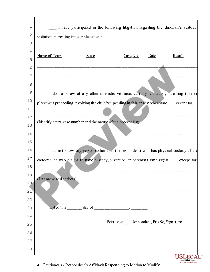 Preview Petitioner's Respondent's Affidavit Responding to Motion to Modify