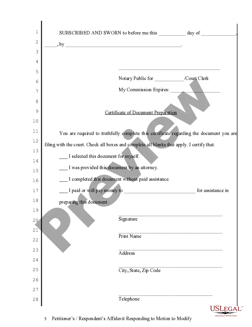 Preview Petitioner's Respondent's Affidavit Responding to Motion to Modify