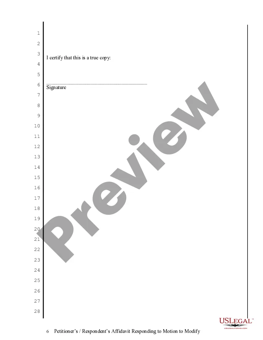 Preview Petitioner's Respondent's Affidavit Responding to Motion to Modify