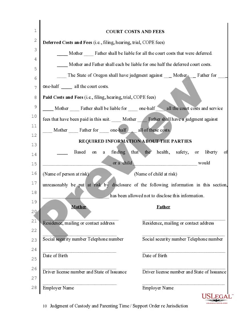 Preview General Judgment of Custody - Parenting Time/Support Order