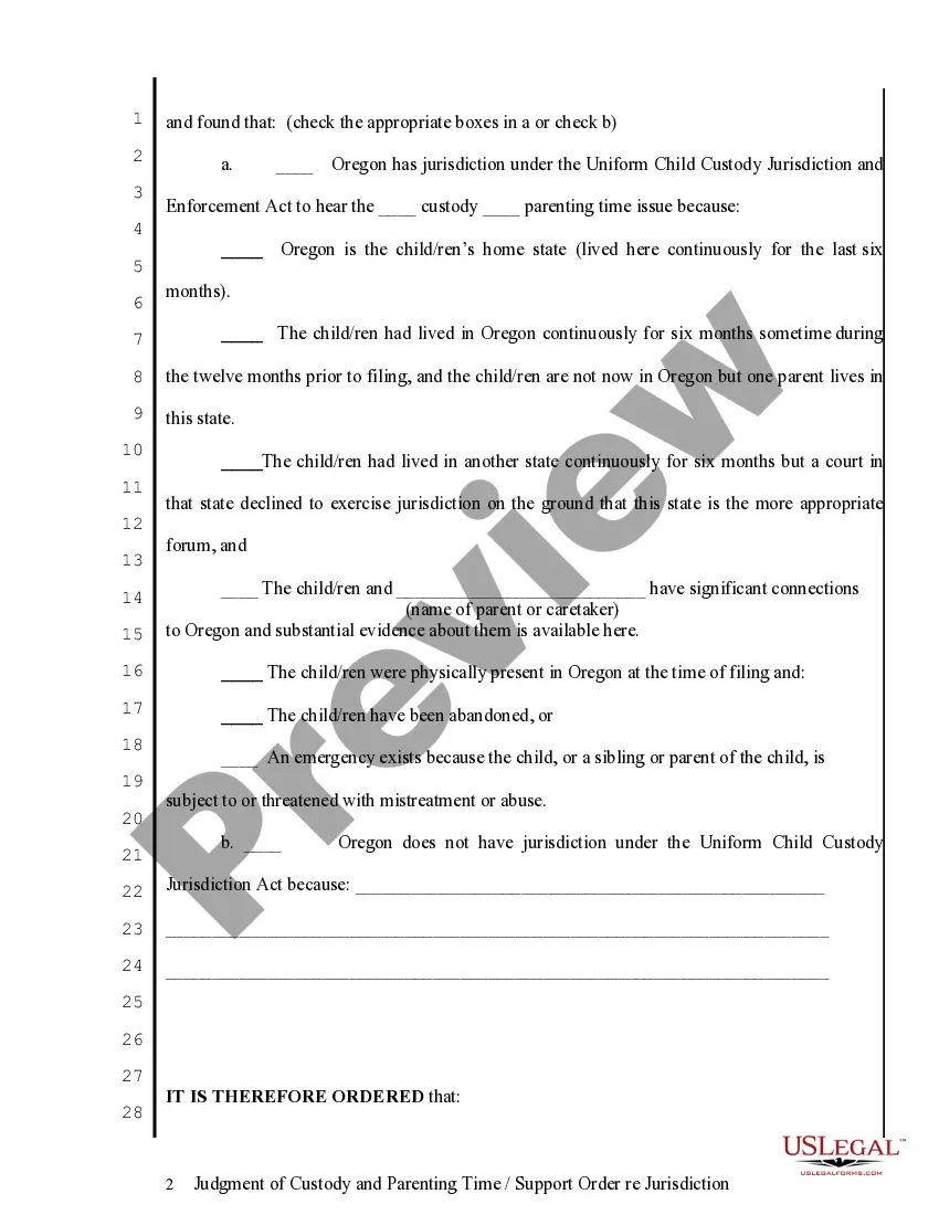 Preview General Judgment of Custody - Parenting Time/Support Order