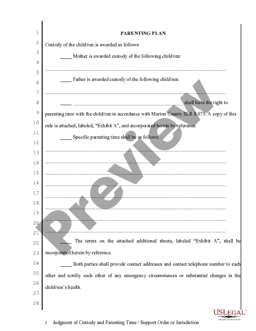 Preview General Judgment of Custody - Parenting Time/Support Order