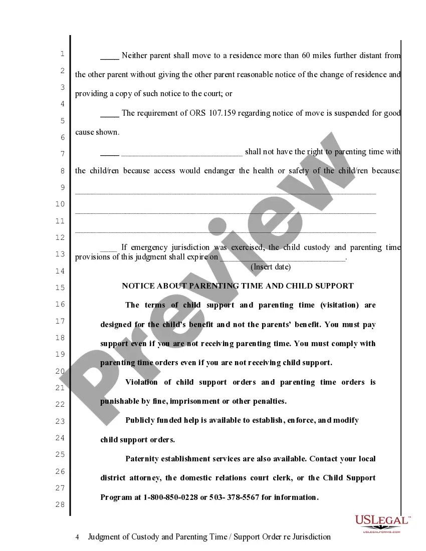 Preview General Judgment of Custody - Parenting Time/Support Order
