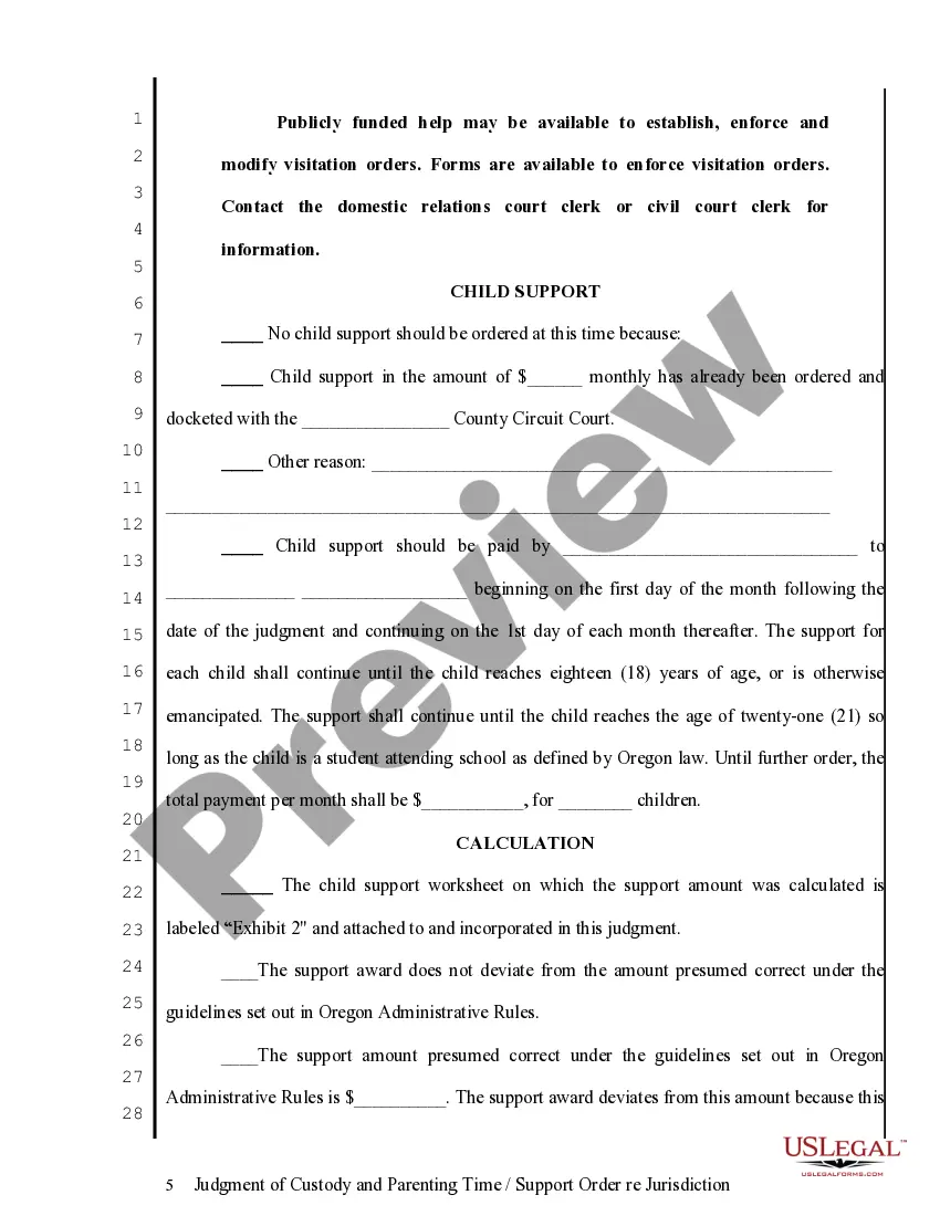 Preview General Judgment of Custody - Parenting Time/Support Order