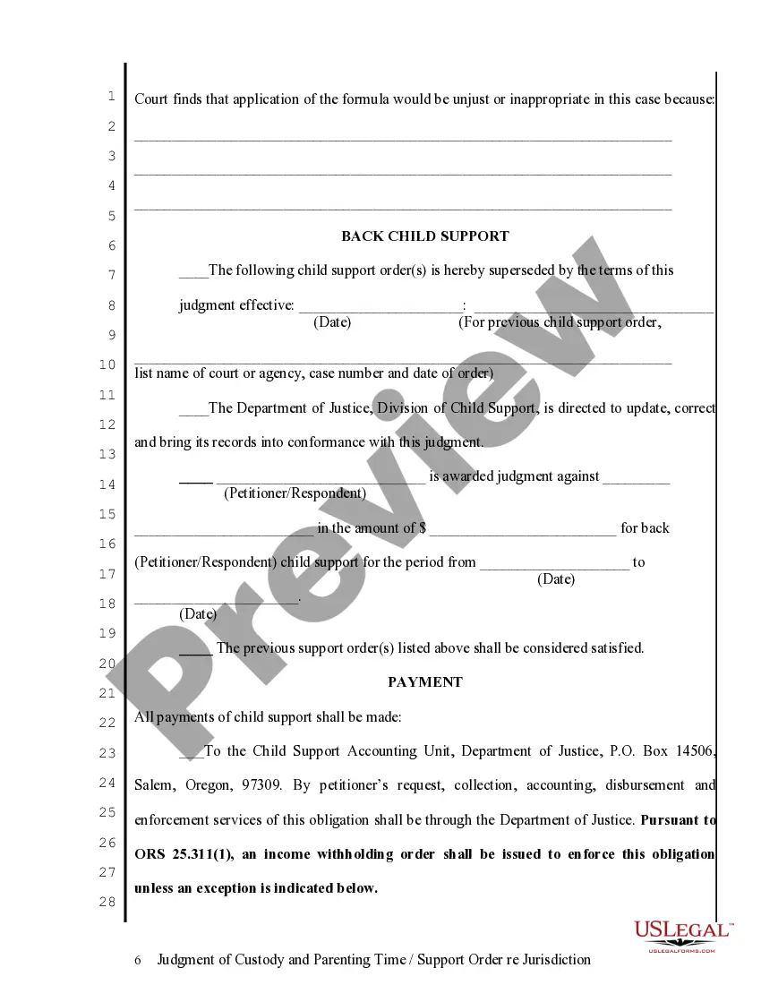 Preview General Judgment of Custody - Parenting Time/Support Order