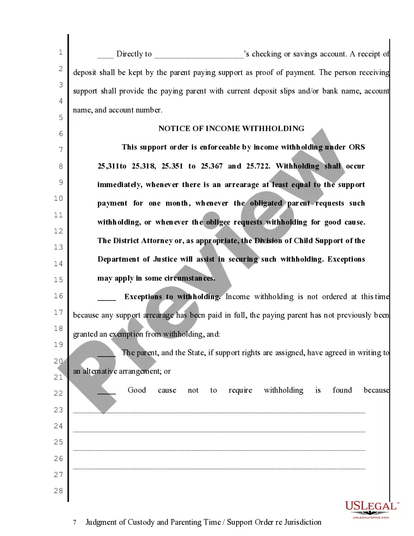 Preview General Judgment of Custody - Parenting Time/Support Order