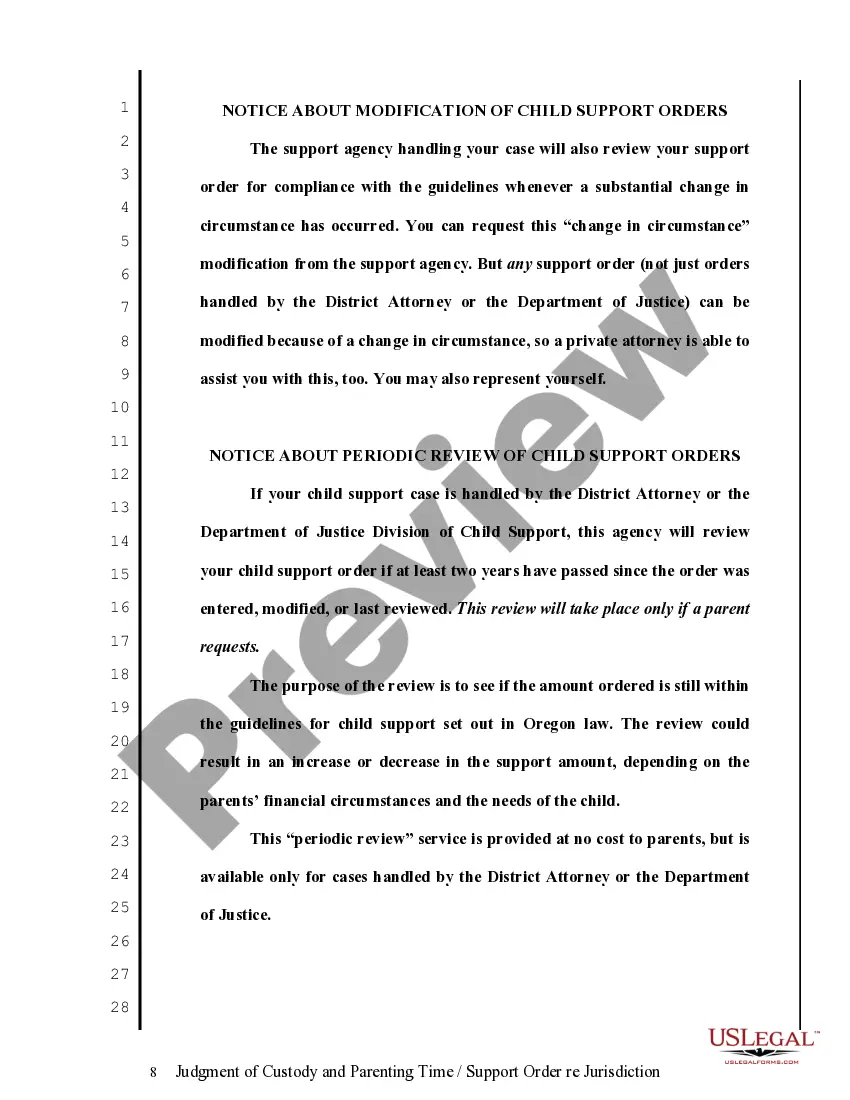 Preview General Judgment of Custody - Parenting Time/Support Order
