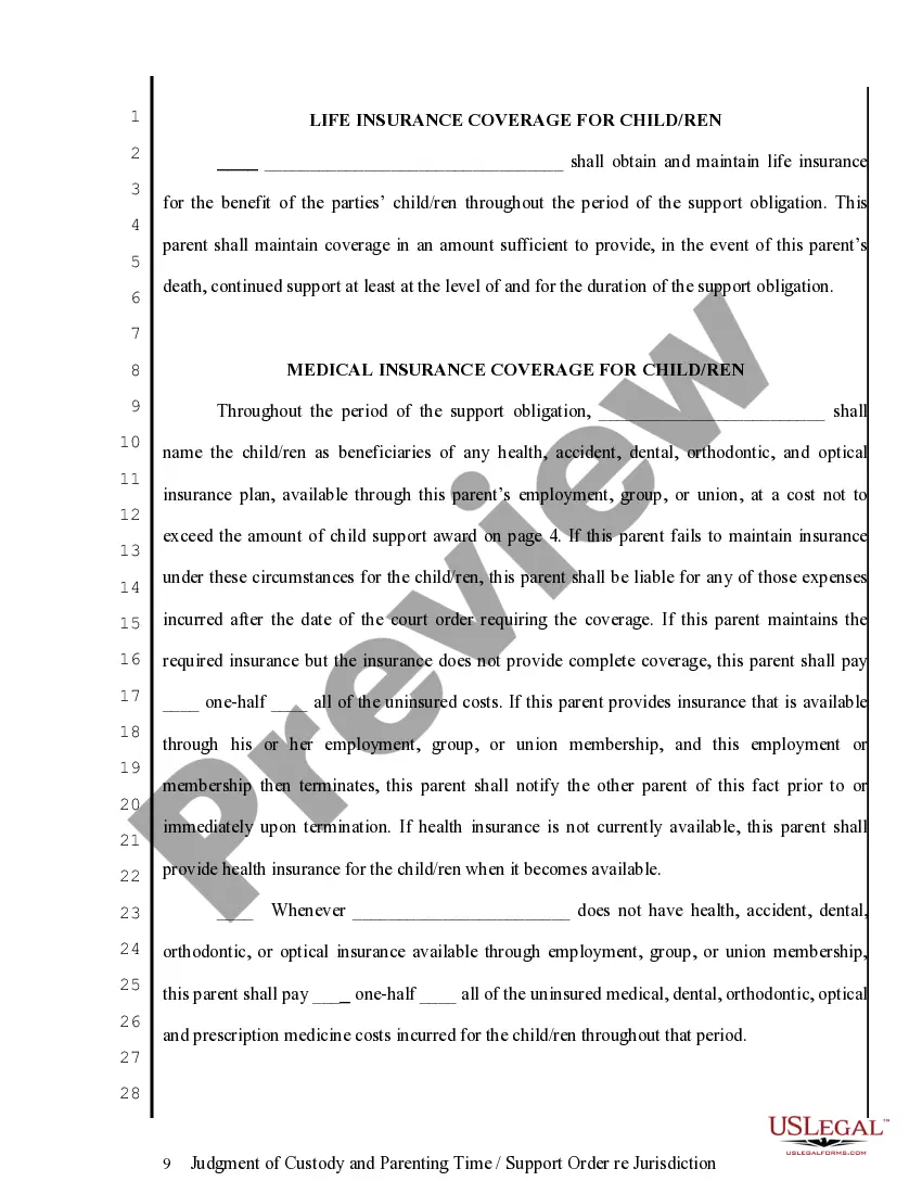 Preview General Judgment of Custody - Parenting Time/Support Order