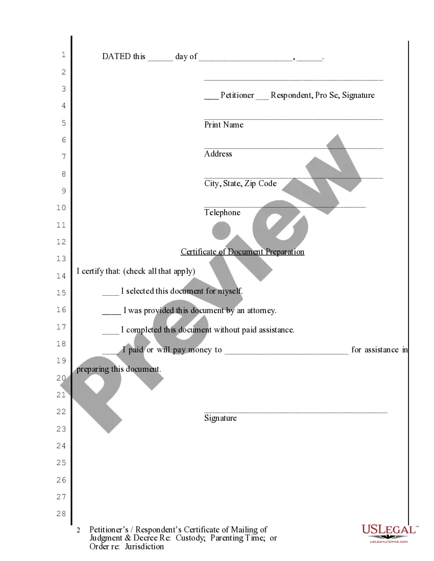 Preview Petitioner's Respondent's Certificate of Mailing of Judgment and Decree