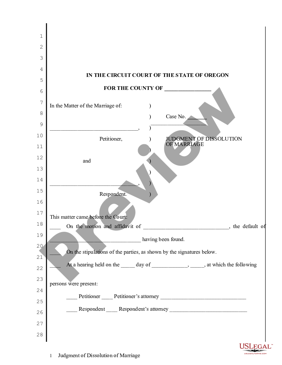 page 0 Judgment of Dissolution of Marriage preview
