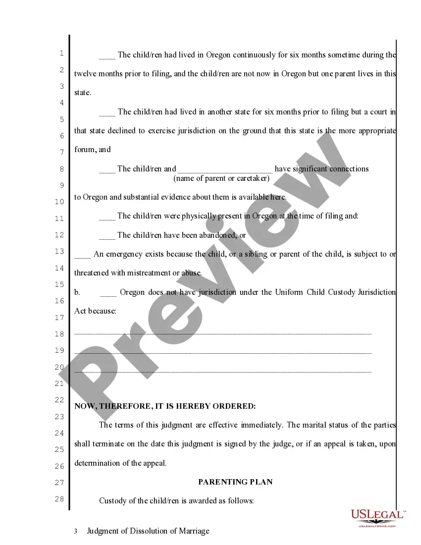 Preview Judgment of Dissolution of Marriage