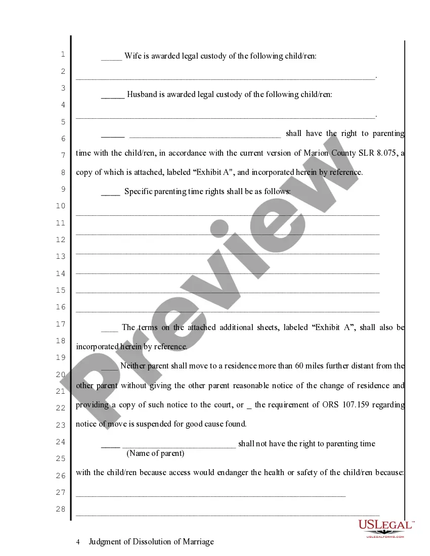 Preview Judgment of Dissolution of Marriage