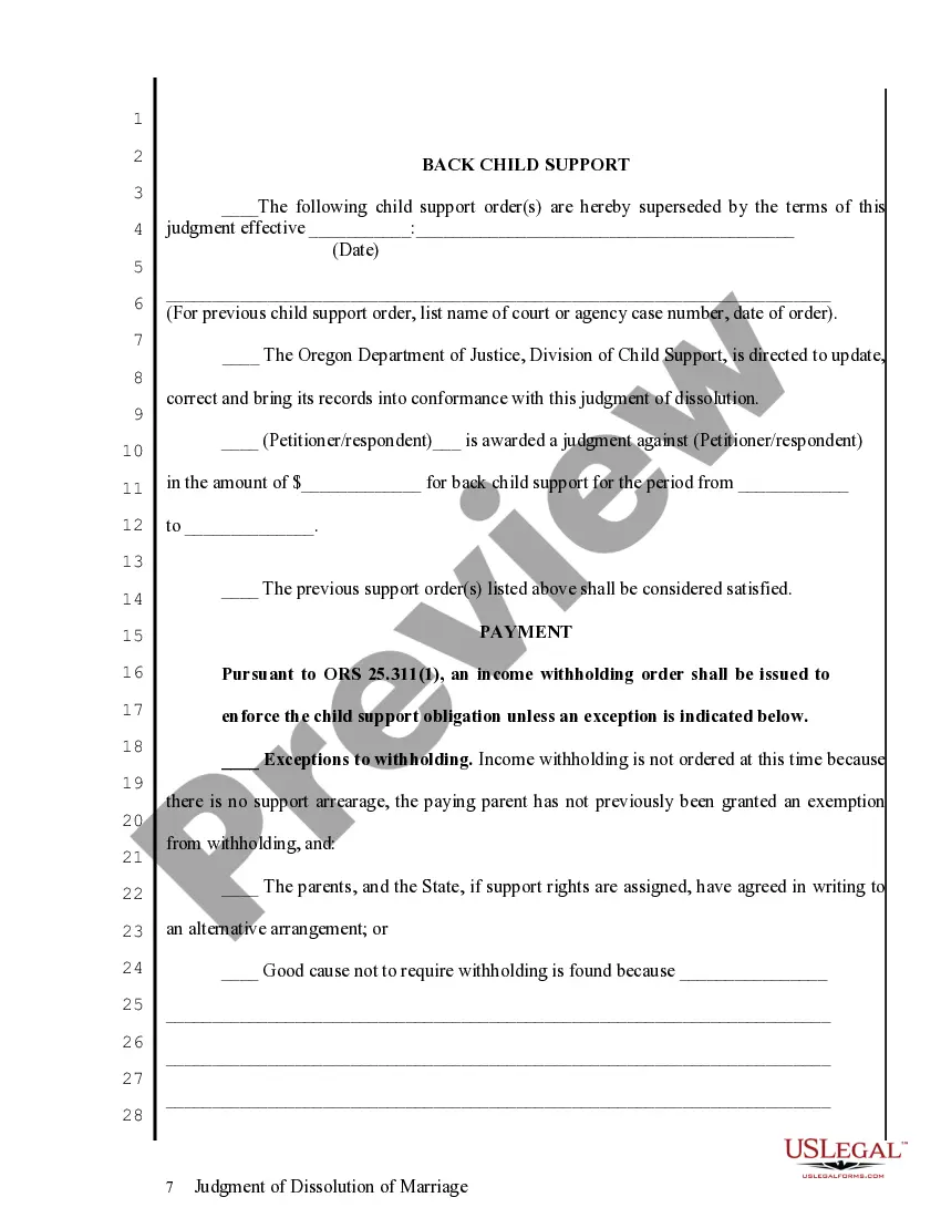 Preview Judgment of Dissolution of Marriage
