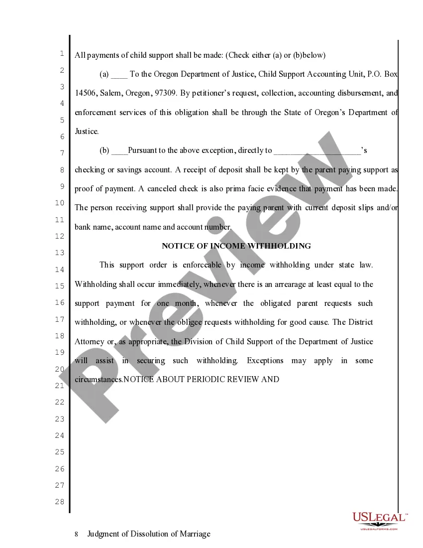 Preview Judgment of Dissolution of Marriage