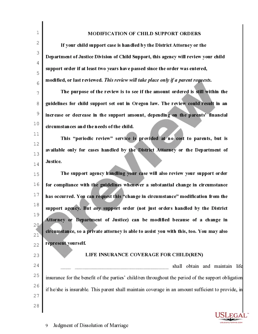 Preview Judgment of Dissolution of Marriage