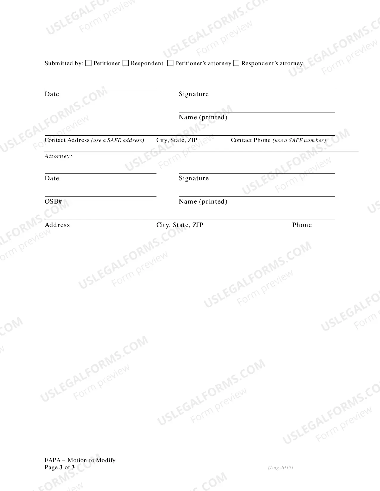 Preview Motion - Affidavit and Order to Show Cause Regarding Modifying Restraining Order