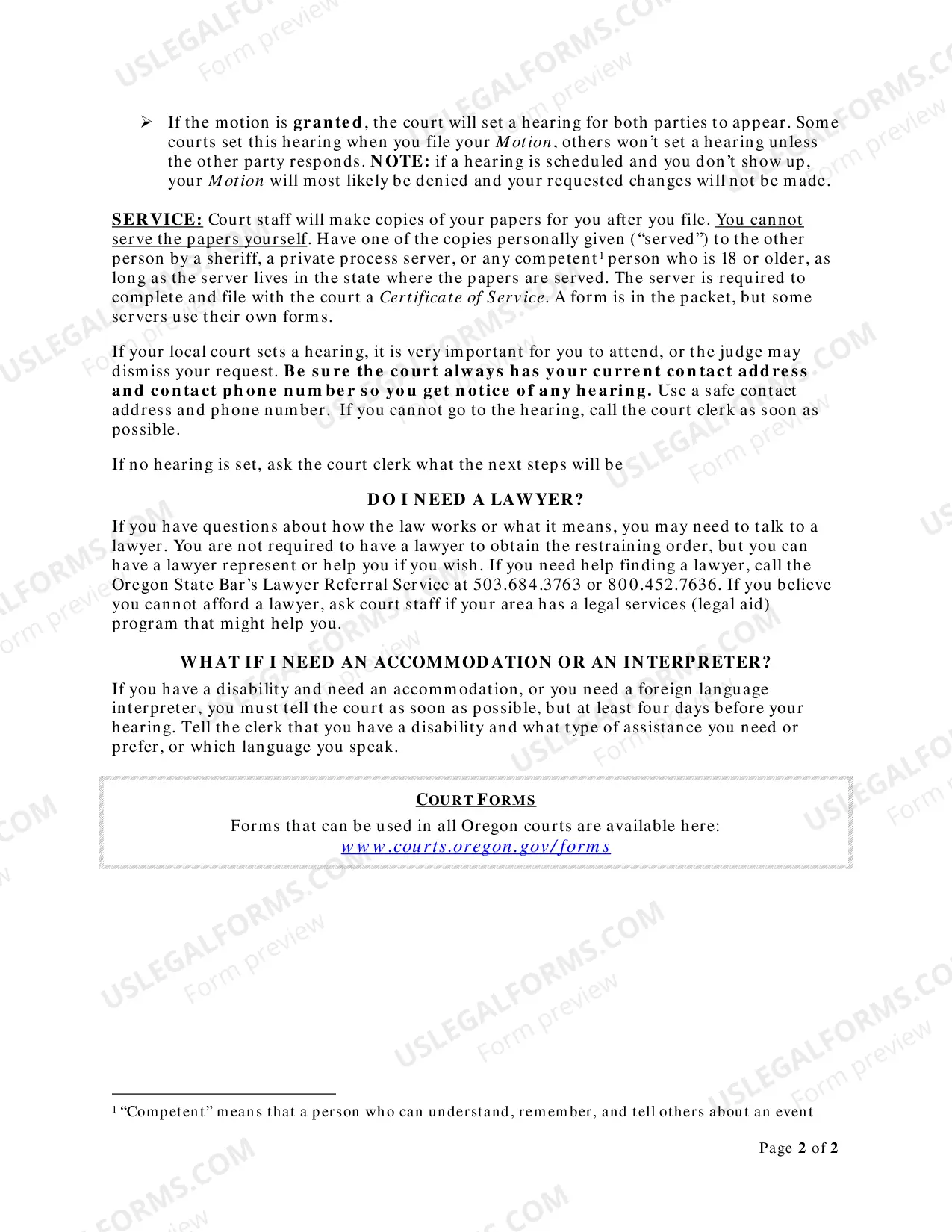 Preview FAPA Instruction to Modify - Change Restraining Order