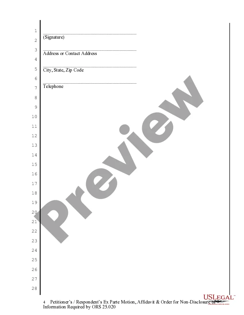 Get Ex Parte Motion - Affidavit and Order for Nondisclosure of Information Preview Ex Parte Motion - Affidavit and Order for Nondisclosure of Information