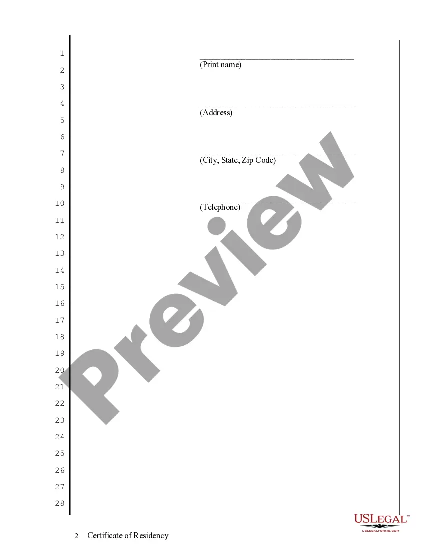 Preview Certificate of Residency