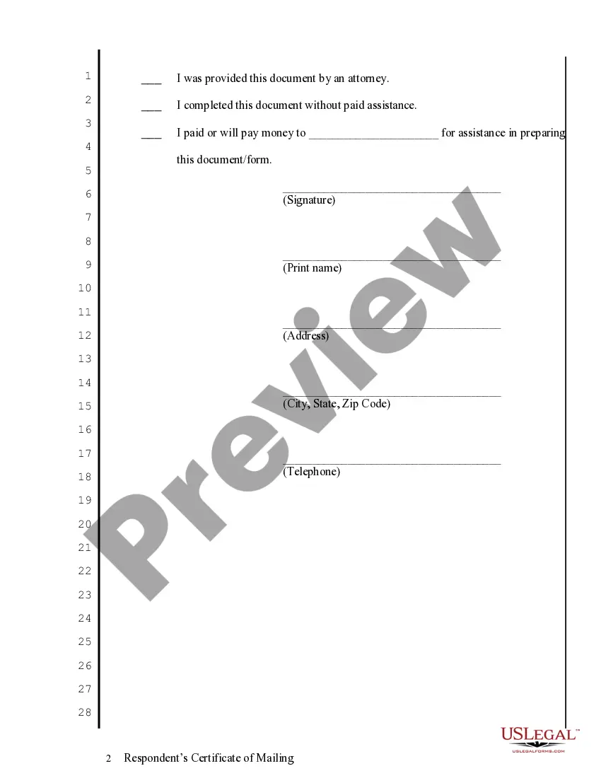 Preview Respondent's Certificate of Mailing