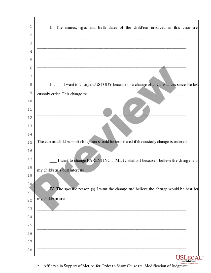 Get Affidavit in Support of Motion to Show Cause regarding Modification of Judgment Preview Affidavit in Support of Motion to Show Cause regarding Modification of Judgment