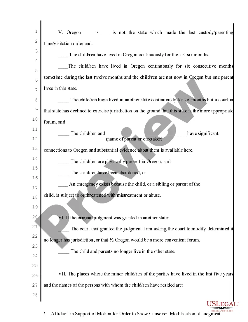 Get Affidavit in Support of Motion to Show Cause regarding Modification of Judgment Preview Affidavit in Support of Motion to Show Cause regarding Modification of Judgment