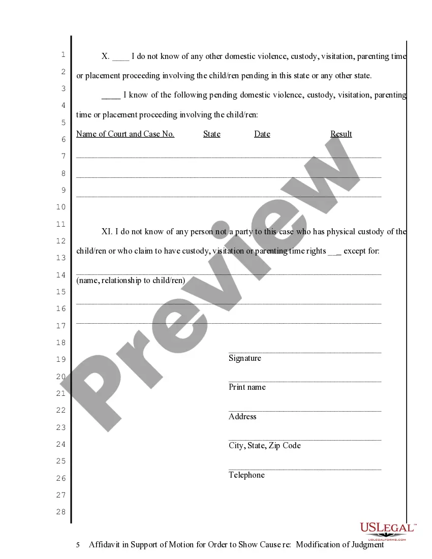 Get Affidavit in Support of Motion to Show Cause regarding Modification of Judgment Preview Affidavit in Support of Motion to Show Cause regarding Modification of Judgment