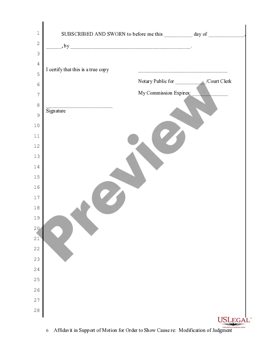 Get Affidavit in Support of Motion to Show Cause regarding Modification of Judgment Preview Affidavit in Support of Motion to Show Cause regarding Modification of Judgment
