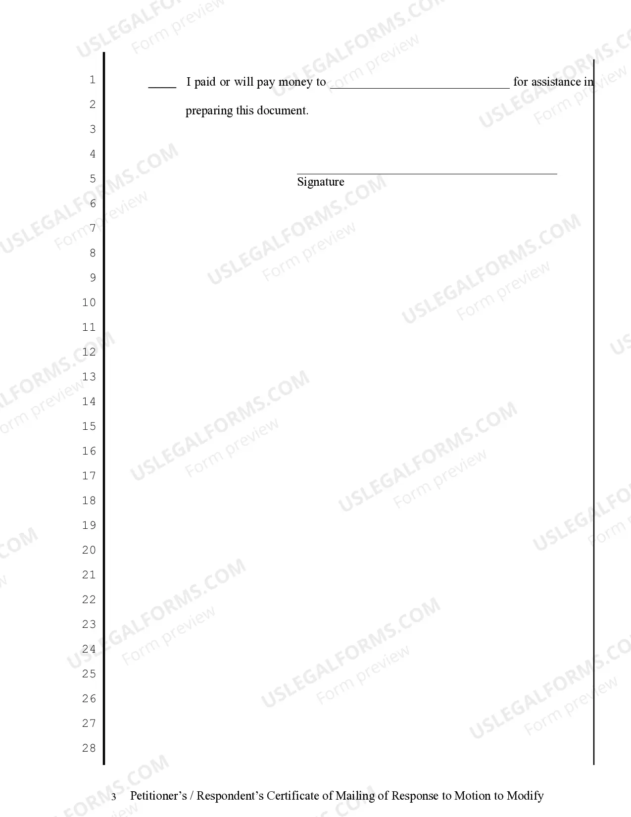 Preview Certificate of Mailing of Response to Motion to Modify