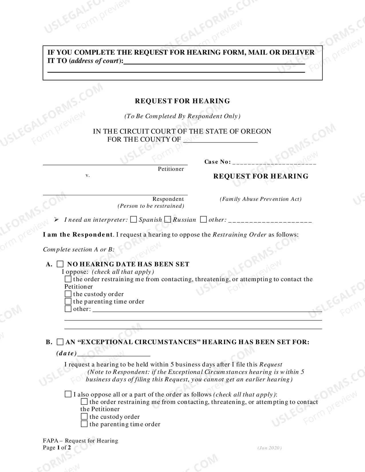 Preview Notice to Respondent under FAPA for Restraining Order