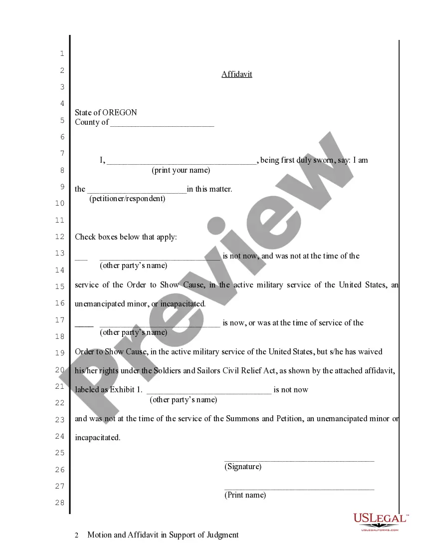 Get Motion and Affidavit in Support of Judgment Preview Motion and Affidavit in Support of Judgment