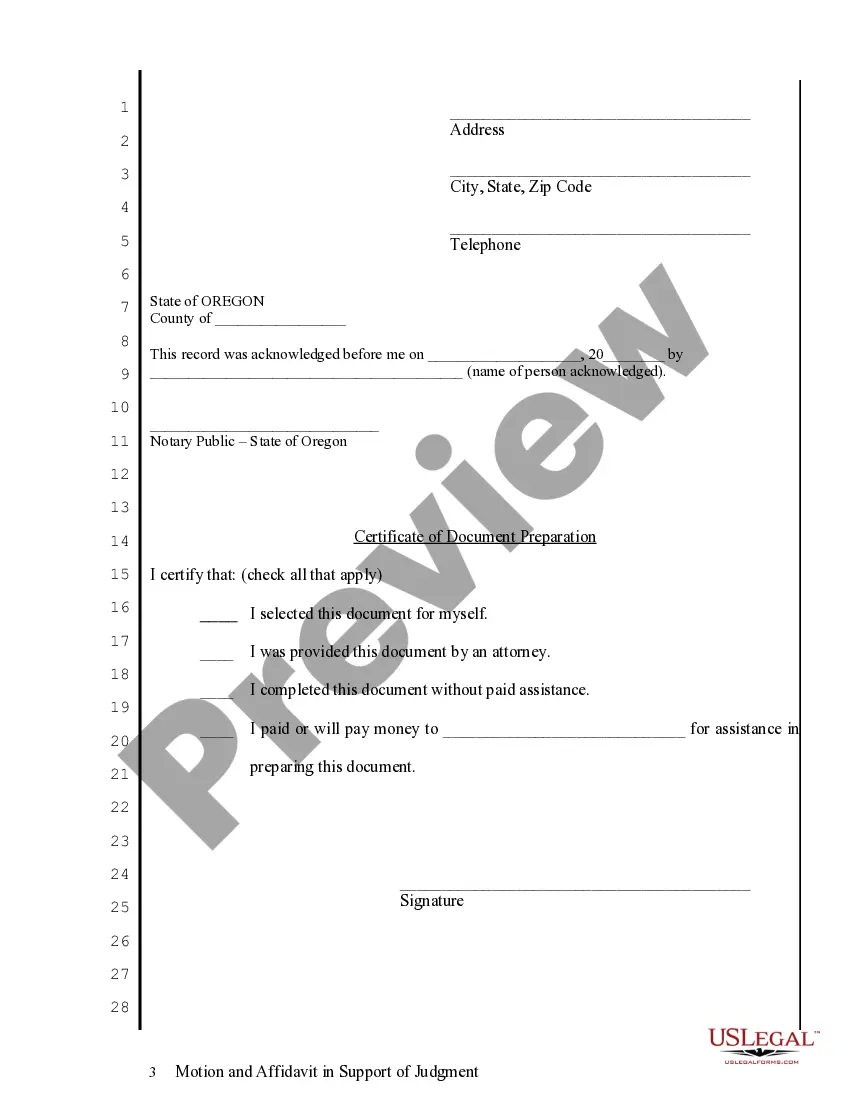 Get Motion and Affidavit in Support of Judgment Preview Motion and Affidavit in Support of Judgment
