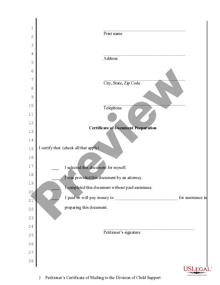 Get Petitioner's Certificate of Mailing to the Division of Child Support Preview Petitioner's Certificate of Mailing to the Division of Child Support