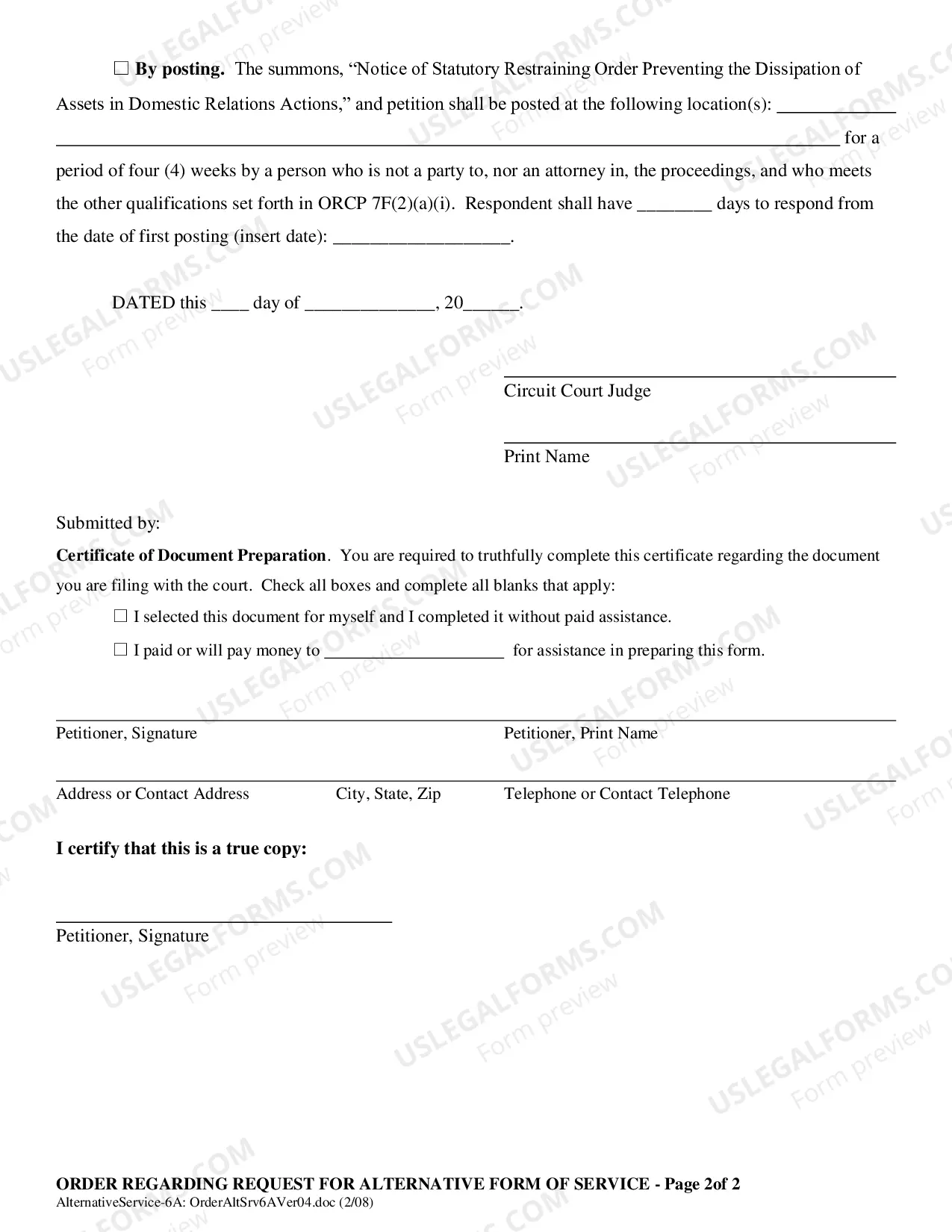 Preview Order Allowing Alternate Form of Service