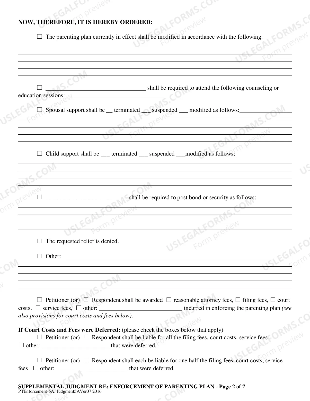 Preview Judgment regarding Enforcement of Parenting Plan