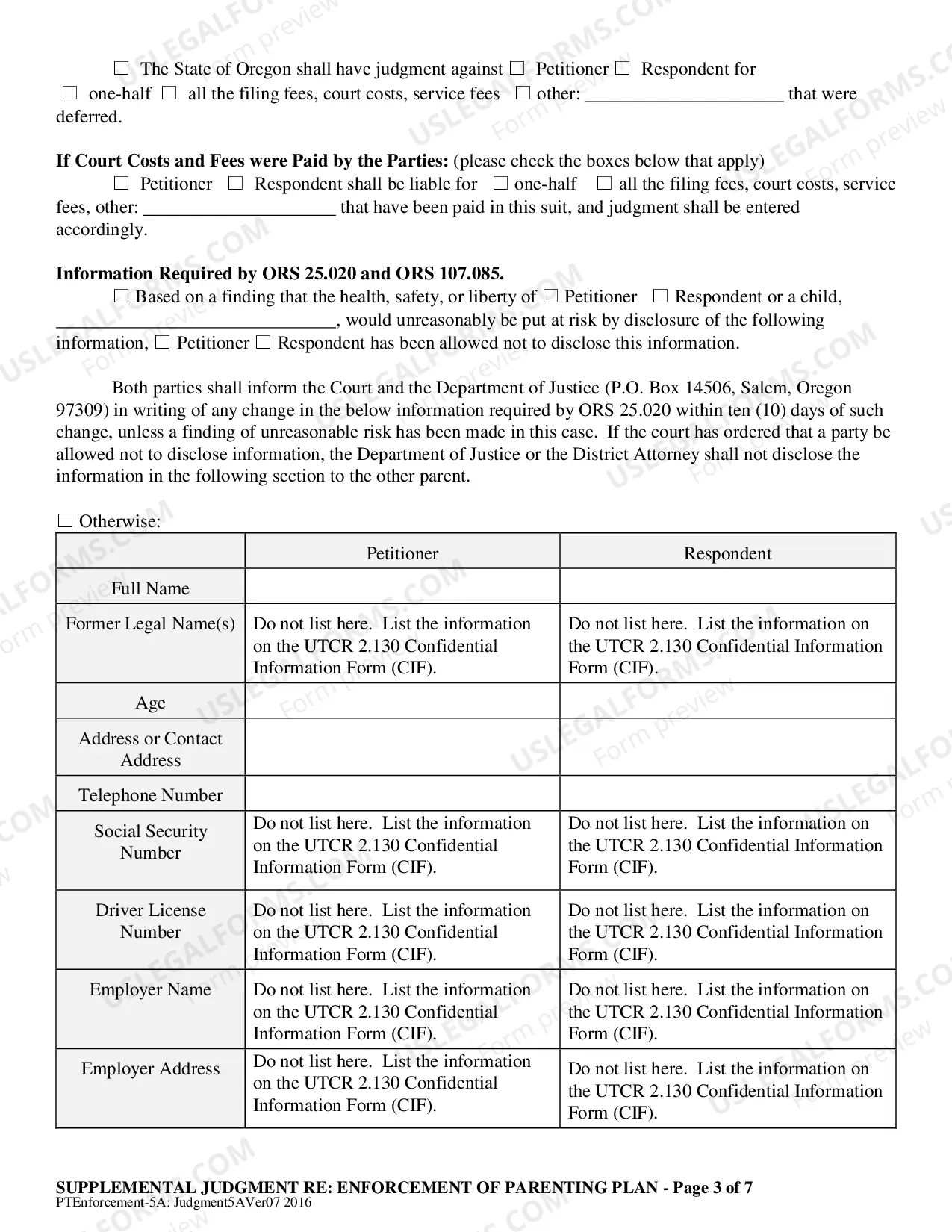 Preview Judgment regarding Enforcement of Parenting Plan
