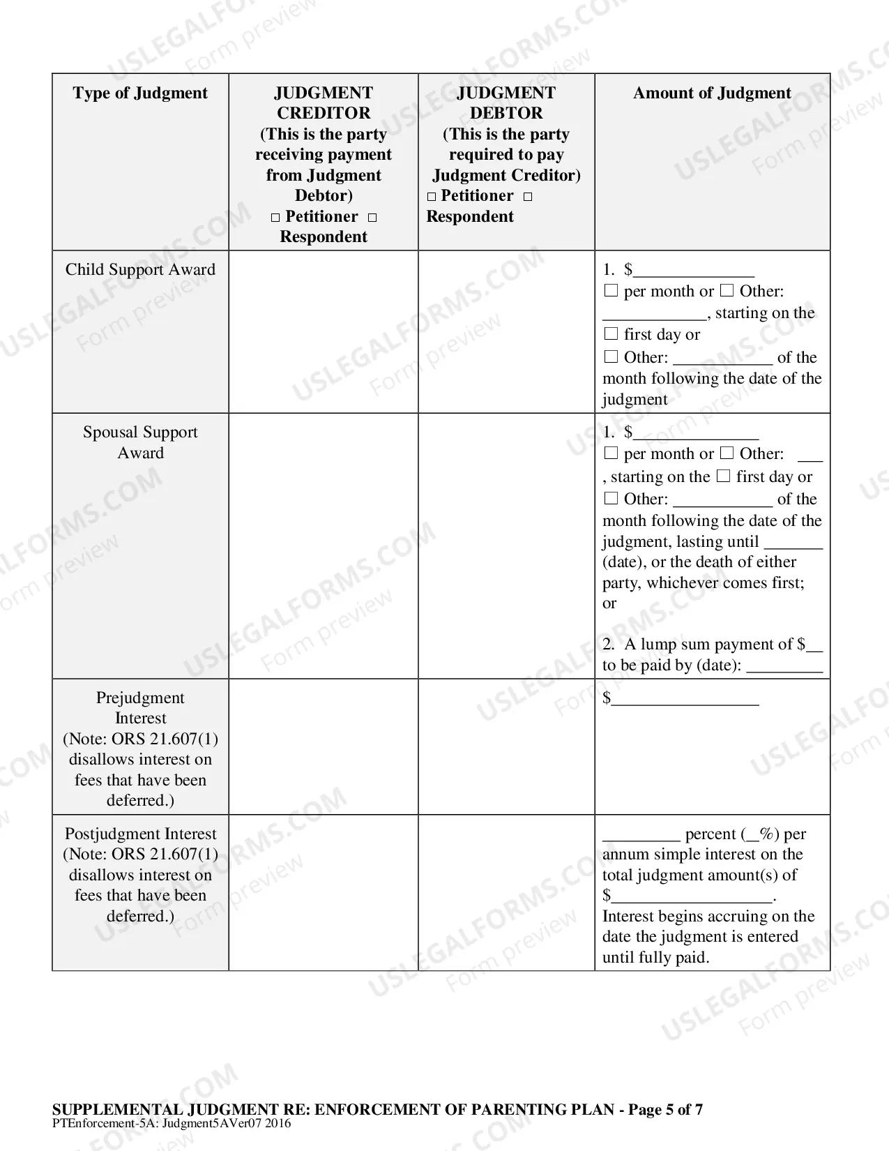 Preview Judgment regarding Enforcement of Parenting Plan