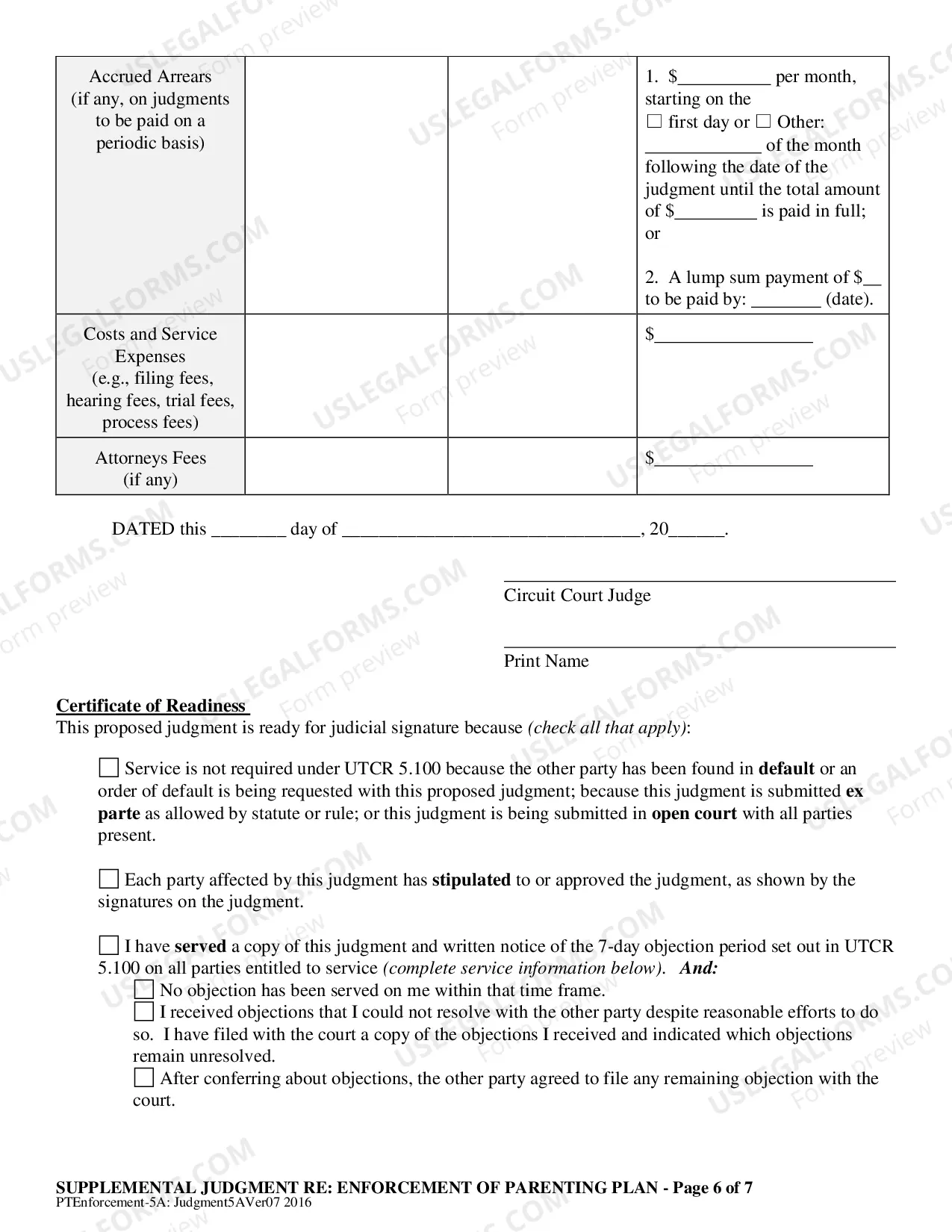 Preview Judgment regarding Enforcement of Parenting Plan
