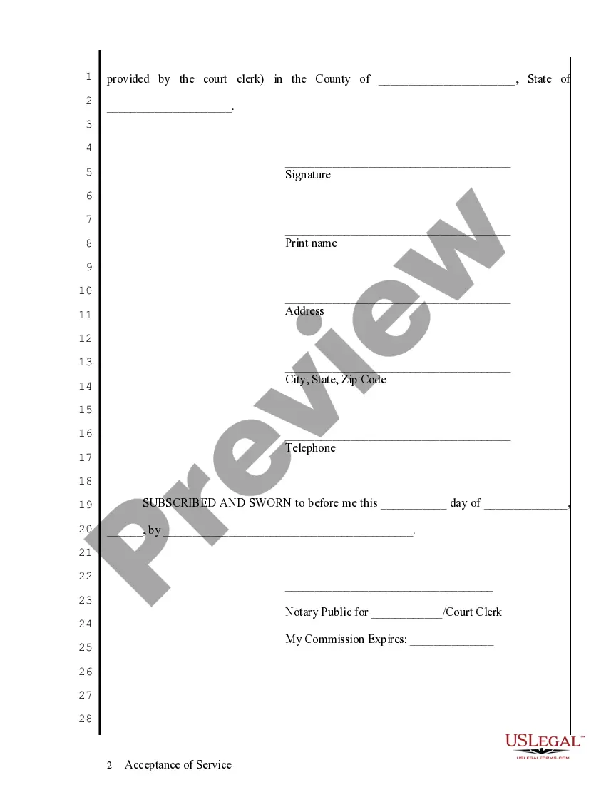 Get Acceptance of Service Preview Acceptance of Service