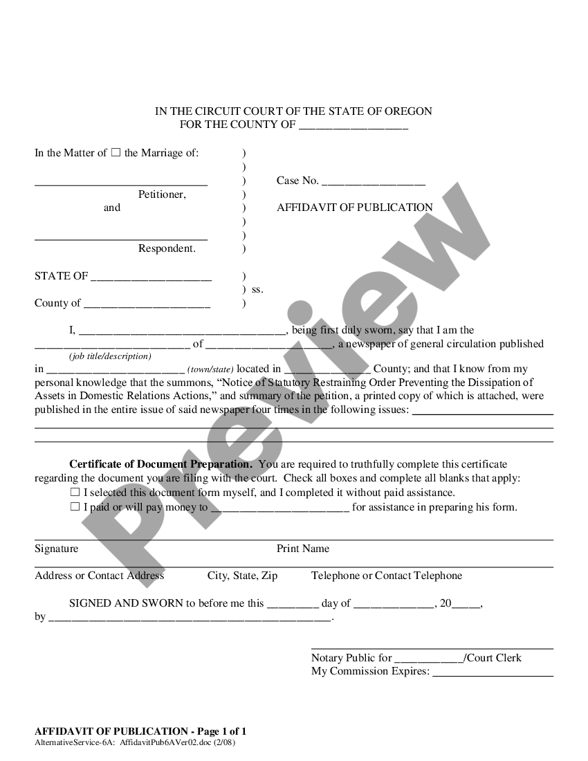 Bend Oregon Affidavit Of Publication Us Legal Forms 8076