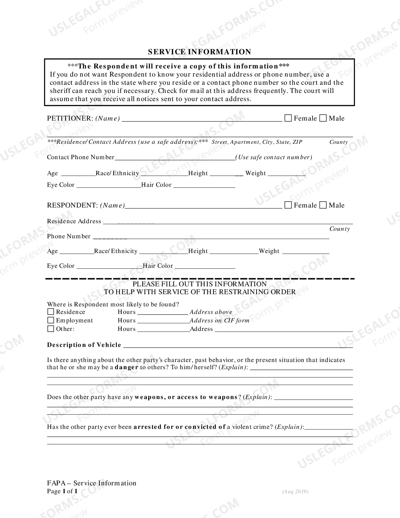 Preview Motion - Affidavit and Order Renewing FAPA Restraining Order
