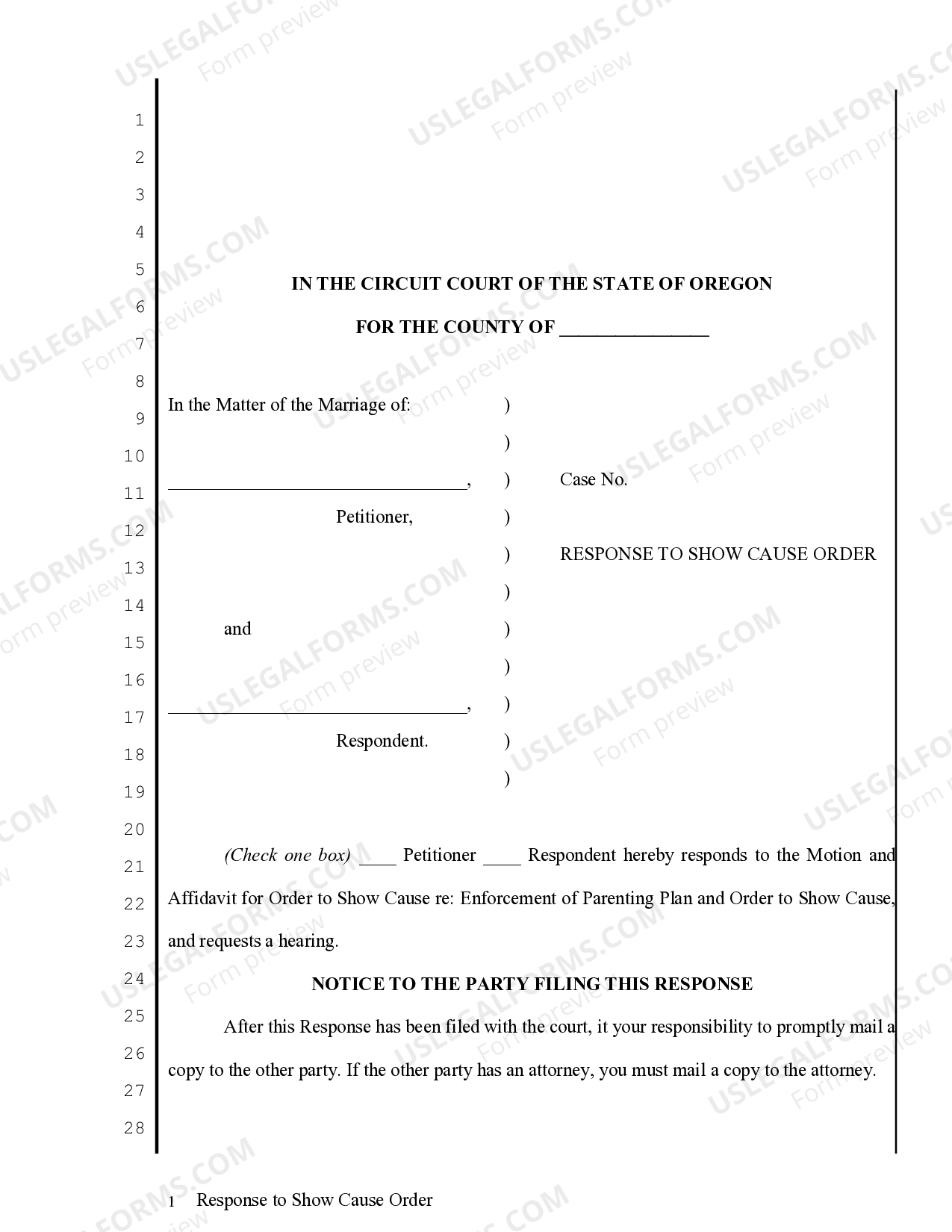 Oregon Response To Show Cause Order US Legal Forms