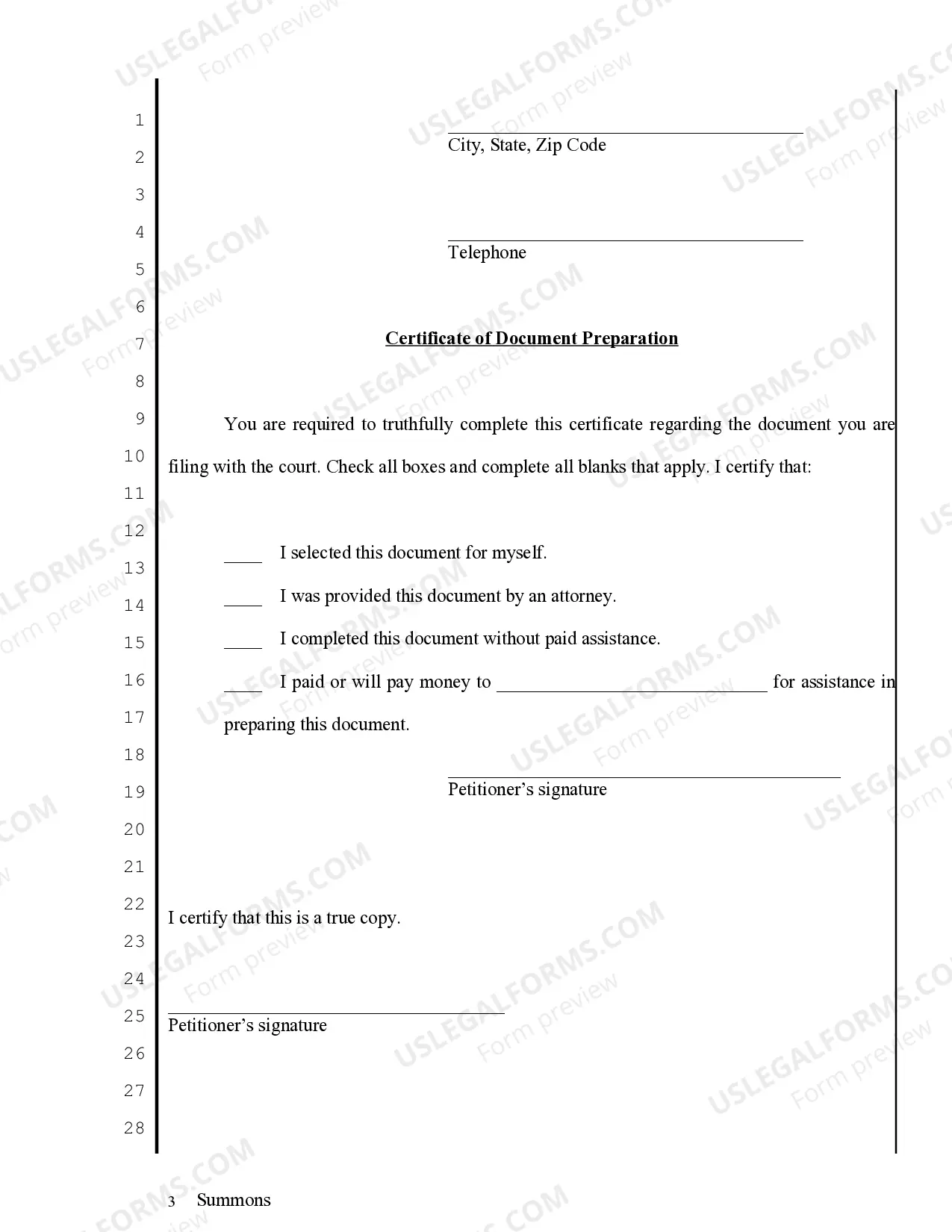 Preview Summons regarding Marriage Dissolution